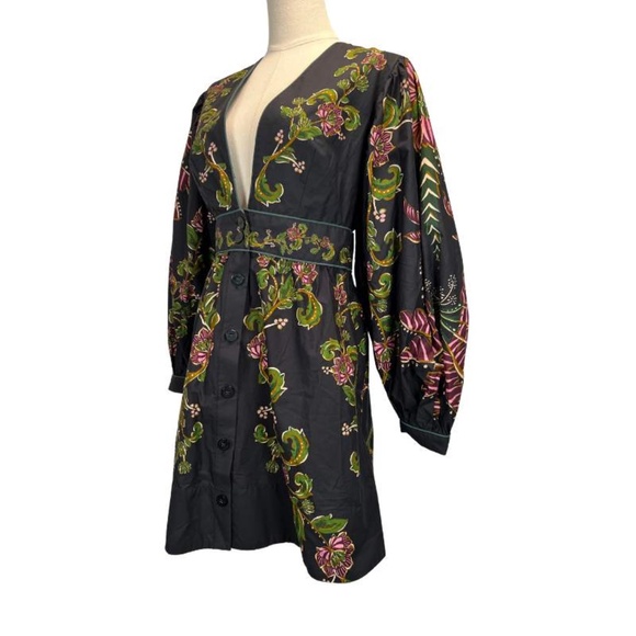 NWT Small FARM Rio Black Ravenala Puff Sleeve Mini Dress - Picture 3 of 15